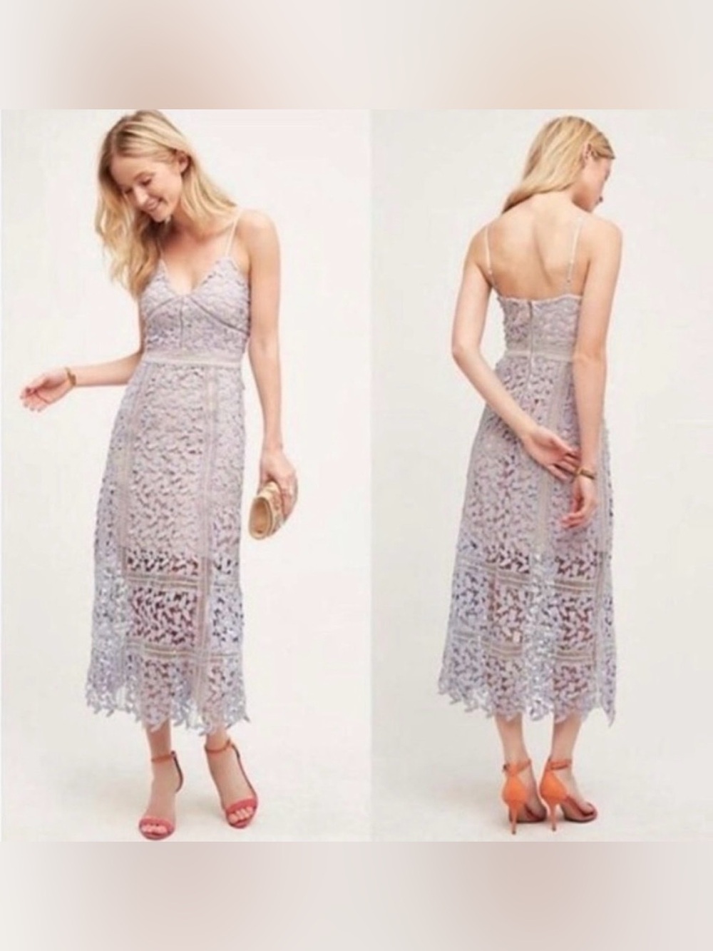 Elliatt Lilac Nude Crochet Lace Overlay Midi Cami Dress